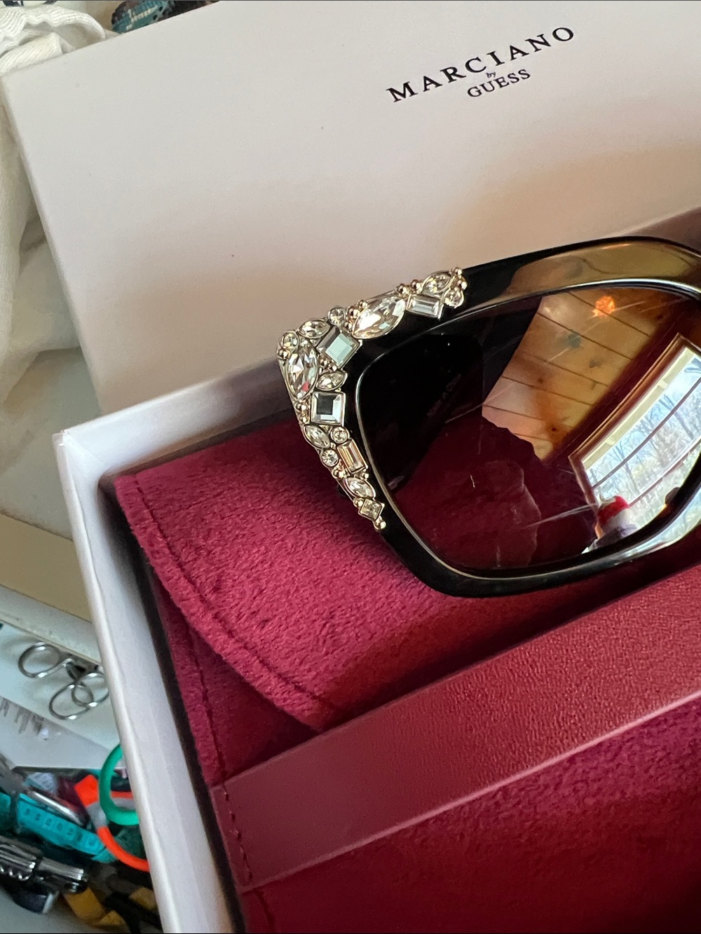 Marciano by Guess Black Crystal-Embellished Cat Eye Sunglasses - Picture 2 of 2